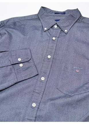 Gant xl / серо-синяя рубашка оксфорд с вышитым лого5 фото