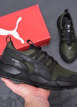 Чоловічі шкіряні кросівки puma tactical olive