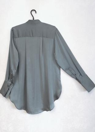 Сатиновая удлинённая рубашка свободного кроя воротник стойка атласная длинная блуза блузка оверсайз h&m4 фото