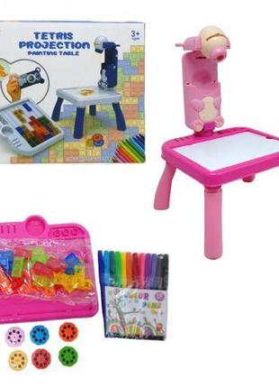 Дитячий столик для малювання з проєктором, мозаїка-тетрис (рожевий)