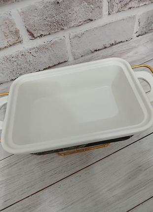 Марміти кераміка прямокутні 3 шт з кришкою з жаростійкого скла6 фото