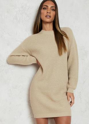 Бежева сукня- светр, крупна вʼязка, розмір м7 фото