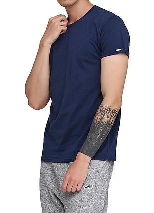 Мужская однотонная синяя хлопковая футболка корнет. cornette 202 new
