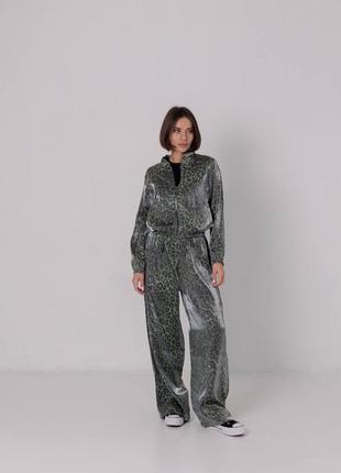 Трендовый леопардовый женский костюм, костюм двойка с принтом лео, легкий леопардовый костюм6 фото