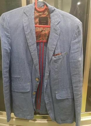 Пиджак zara 100% хлопок сине-голубого цвета.