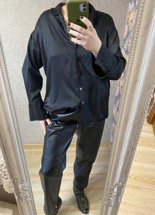 Чорна вільна сорочка блуза в стилі білизни 54 р.