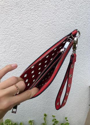 Червоний клатч із заклепками,сумочка з гаманцем,шкір.зам.4 фото