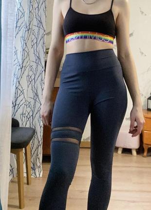 Лосины серые с вставками из сеточки на худи девушка для спорта спортивные4 фото