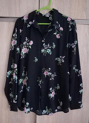 Черная рубашка h&amp;m в цветы размер 38