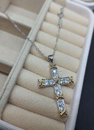 Крестовик 4 см тиффани из серебра и позолотой