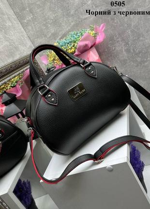 Чорна з червоним - чудова сумочка-саквояж lady bags в ніжних весняних кольорах, добре тримає форму (0505)