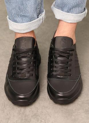 Кроссовки мужские кожаные черные4 фото