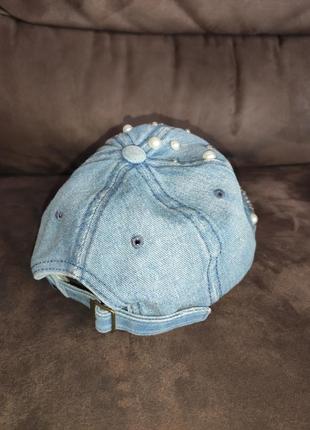 Джинсова кепка бейс з камінчиками і бусинками, джынсовая кепка3 фото