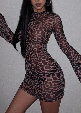 Платье сетка леопардовое,с открытой спинкой,накидка на купальник4 фото