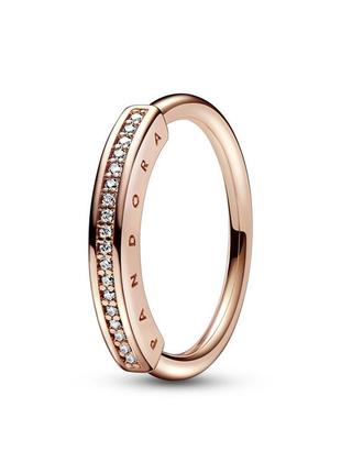 Оригинал original pandora пандора оригинальное серебряное кольцо 182283c01 серебро ряд камней с логотипом камни камешки розовое золото с биркой новый