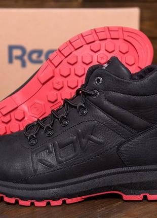 Мужские зимние кожаные кроссовки reebok black leather8 фото