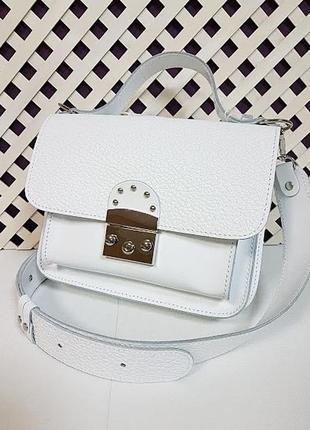 Сумка-клатч жіноча натуральна шкіра, біла матова тиснення під перли 334