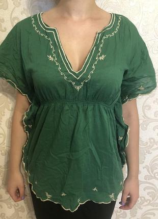 1+1=3 зелёная летняя  натуральная туника блуза в стиле бохо