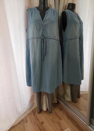 Джинсовое с карманами платье 👗 большого размера