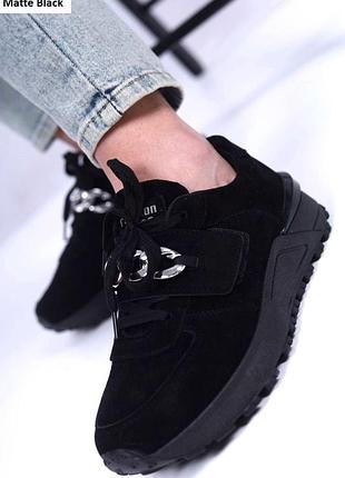 Кросівки чорні на платформі екозамш якість топ