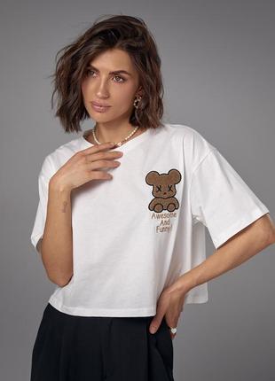 Укороченная футболка с мишкой и надписью awesome and funny2 фото