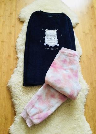 12 лет, 152 рост next пушистая флисовая пижама со совушкой. теплая, мягкая. штанишки на манжетах с