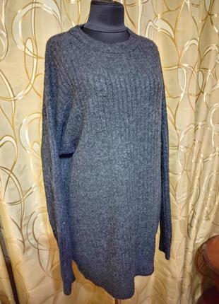 Брендовый шерстяной свитер джемпер пуловер оверсайз большого размера батал альпака5 фото