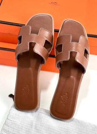 Шлепанцы кожа hermes oran