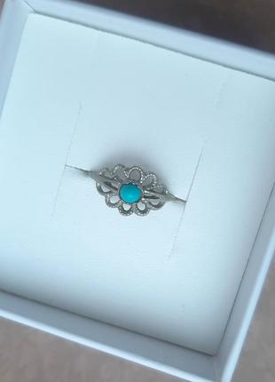 Кольцо цветок нежное украшен мельхиор бирюза 17 разм каблучка ссср винтаж ретро кільце перстень бижут каблеск