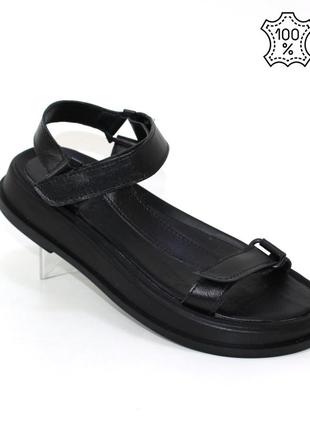 Стильные черные женские летние легкие босоножки сандалии на липучках, кожаная/натуральная кожа на лето6 фото