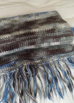 Handmade пушистый шерсть мохер теплый разноцветный длинный шарф крупной вязки с бахромой ручная10 фото
