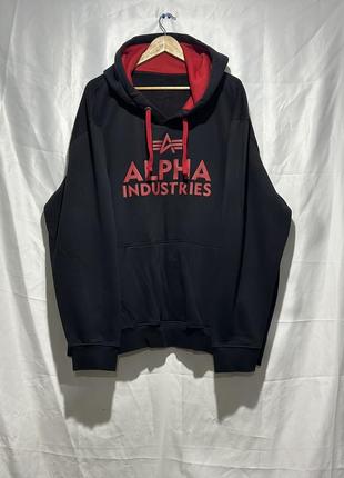 Худи альфа красный принт кофта с капюшоном alpha industries большой размер батал оверсайз