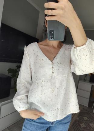 Белая блуза из муслина в золотую точку от order plus1 фото