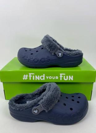 Синие классические утепленные кроксы crocs