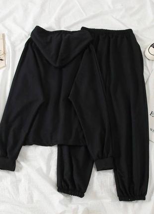 Костюм брюки + худи на молнии с капюшоном, двуххнутка люкс, черный, графит7 фото