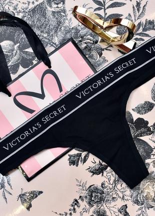 Бавовняні жіночі трусики тонг стрінги з лого victoria's secret, вікторія сікрет. оригінал