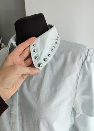 Блуза рубашка с рукавами фонариками от h&amp;m нежно голубого цвета8 фото