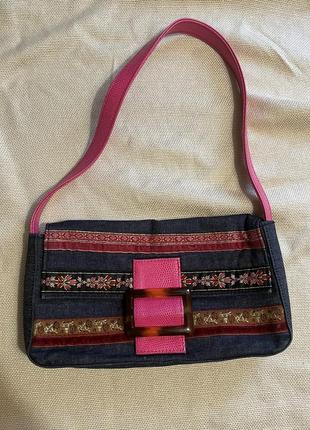 Сумка джинсова з вишивкою та ремінцем сумка з українскою символікою