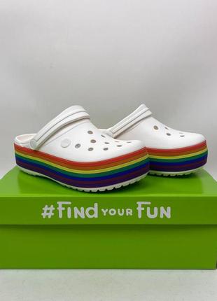 Crocband platform rainbow crocs разноцветные кроксы на платформе