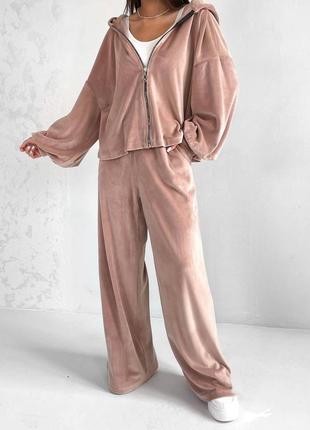 Плюшевый костюм брюки + кофта на молнии с капюшоном, разные цвета