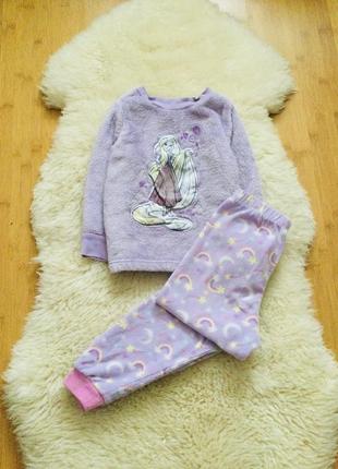 3-4 лет, disney флисовая пижама из рапунцель. теплая, мягкая, штаники на манжетах с принтом яскров1 фото
