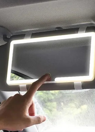Зеркало прямоугольное с led подсветкой на козырёк автомобиля с аккумулятором jx538/xr21771 фото