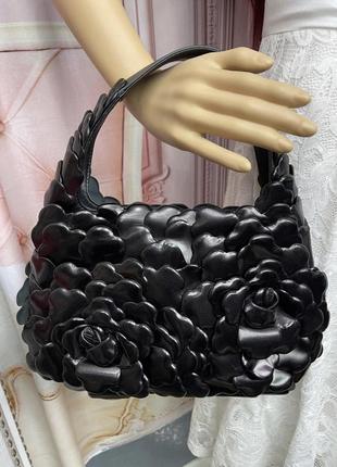 Жіноча шкіряна сумка чорна шкіряна сумка на плече сумка valentino2 фото