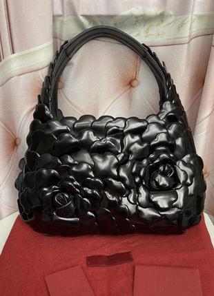 Жіноча шкіряна сумка чорна шкіряна сумка на плече сумка valentino1 фото