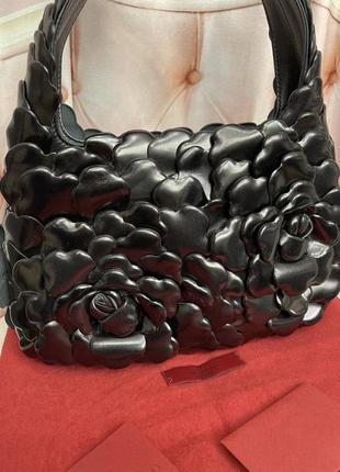 Жіноча шкіряна сумка чорна шкіряна сумка на плече сумка valentino5 фото