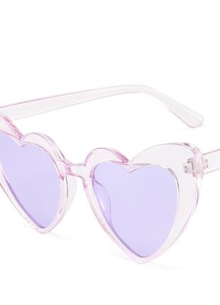 Солнцезащитные очки прозрачные сердечки love фиолетовые1 фото