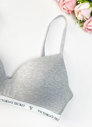 Серый хлопковый бюстгальтер victoria’s secret 85b без косточек3 фото