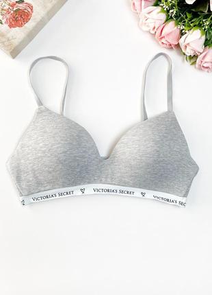 Серый хлопковый бюстгальтер victoria’s secret 85b без косточек2 фото