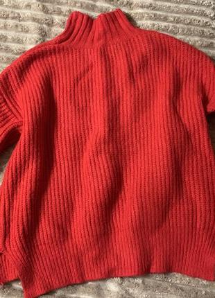 Яскравий червоний вʼязаний светр кофта з надписом3 фото