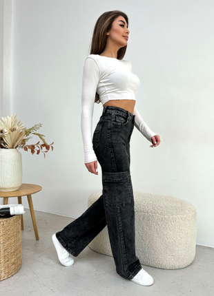 Прямые винтажные свободные джинсы карго с накладными карманами 3 цвета3 фото